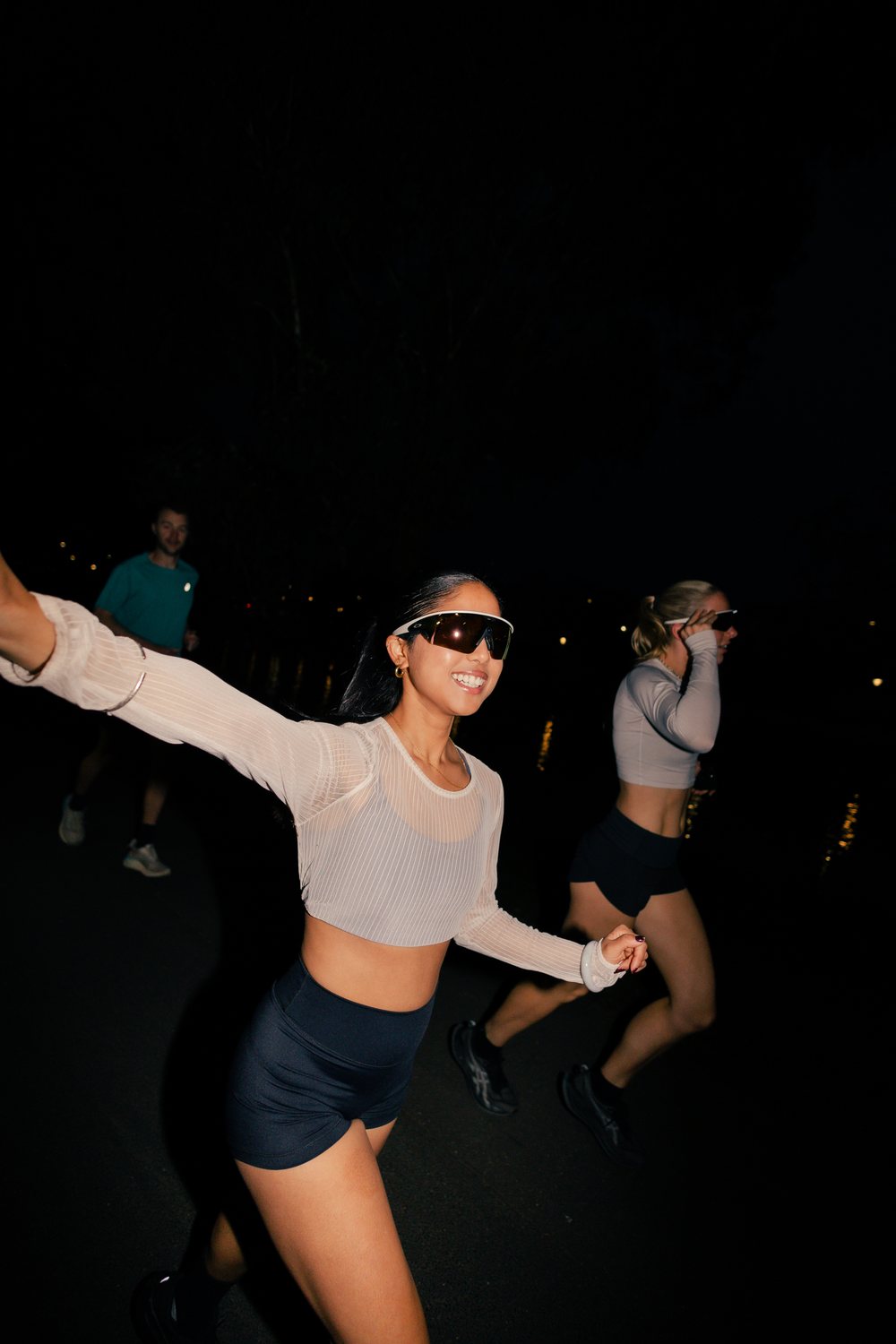 All Ours Shakeout, arms wide in Oakleys