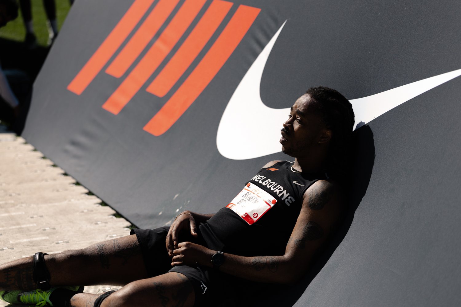 Melbourne Marathon, an athlete resting, emptied out