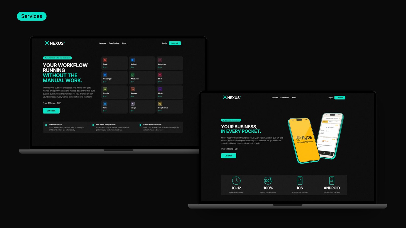Nexus AI website design, services and integrations