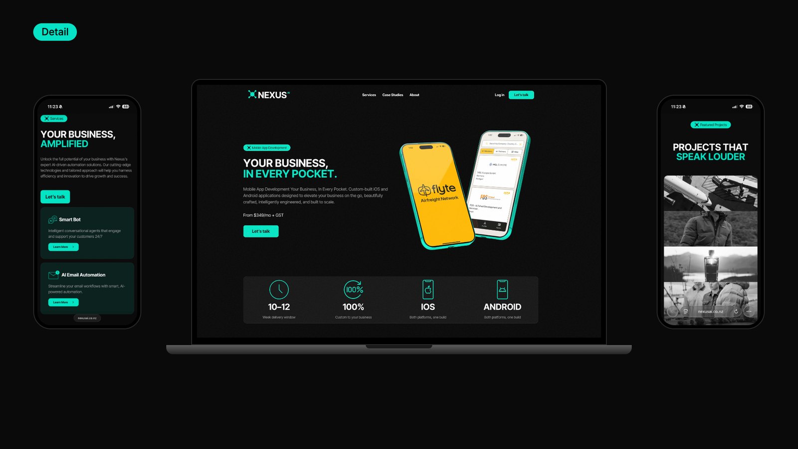 Nexus AI website design, mobile app development