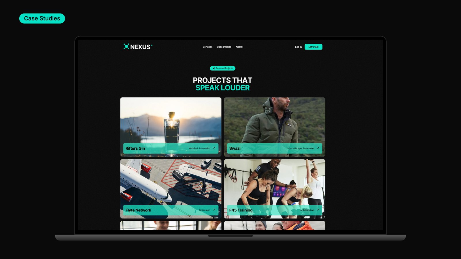 Nexus AI website design, case studies