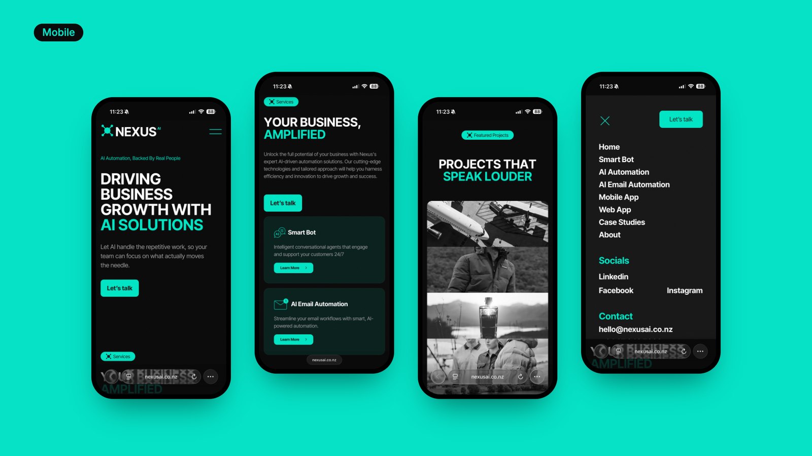 Nexus AI website design, mobile experience